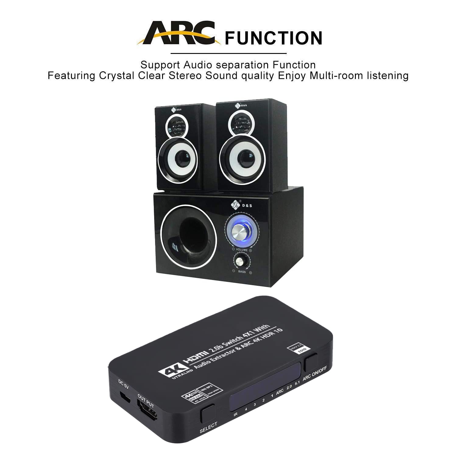 Wonlyus HDMI Switch 4x1 with Audio Extractor 4K Ultra HD Support 3D 1080P 120Hz and Remote Control for HDTV - View 4 of 7