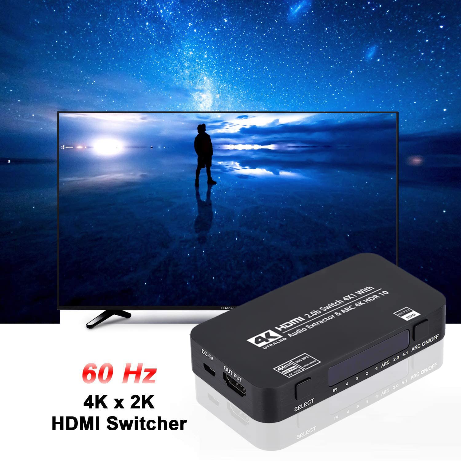 Wonlyus HDMI Switch 4x1 with Audio Extractor 4K Ultra HD Support 3D 1080P 120Hz and Remote Control for HDTV - View 6 of 7