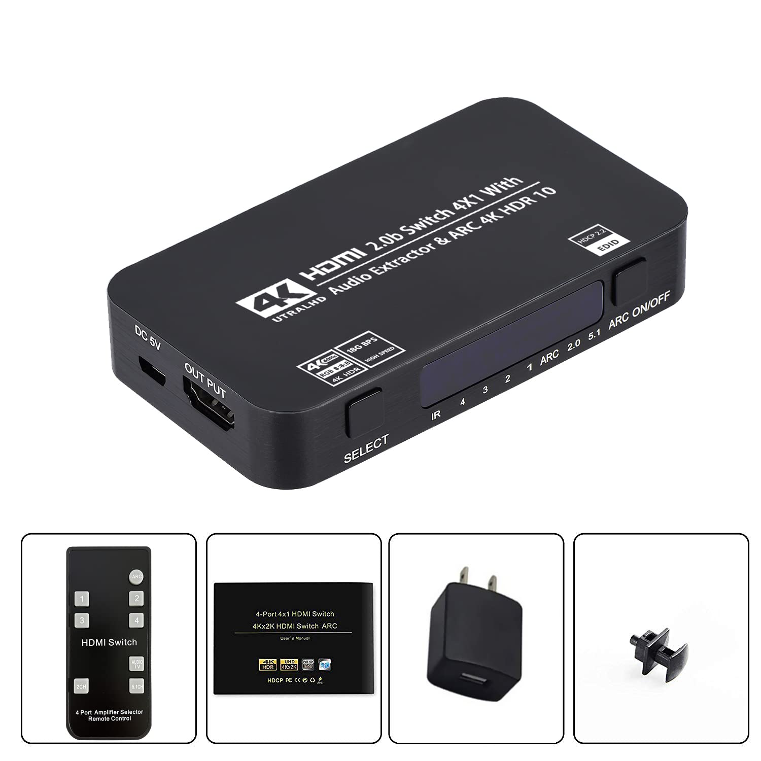 Wonlyus HDMI Switch 4x1 with Audio Extractor 4K Ultra HD Support 3D 1080P 120Hz and Remote Control for HDTV - View 7 of 7