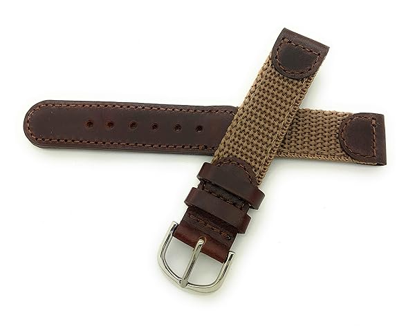 Canvas Watch Bands 16mm Brown Canvas Nylon Leather Watch Band for Swiss Army Style Timepieces - View 3 of 5