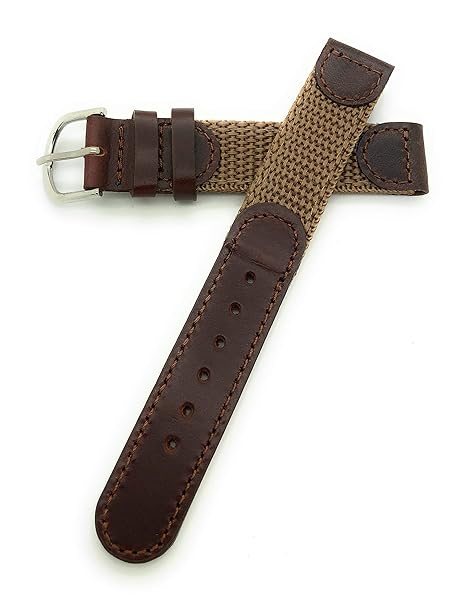 Canvas Watch Bands 16mm Brown Canvas Nylon Leather Watch Band for Swiss Army Style Timepieces - View 2 of 5