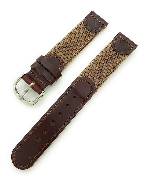 Canvas Watch Bands 16mm Brown Canvas Nylon Leather Watch Band for Swiss Army Style Timepieces