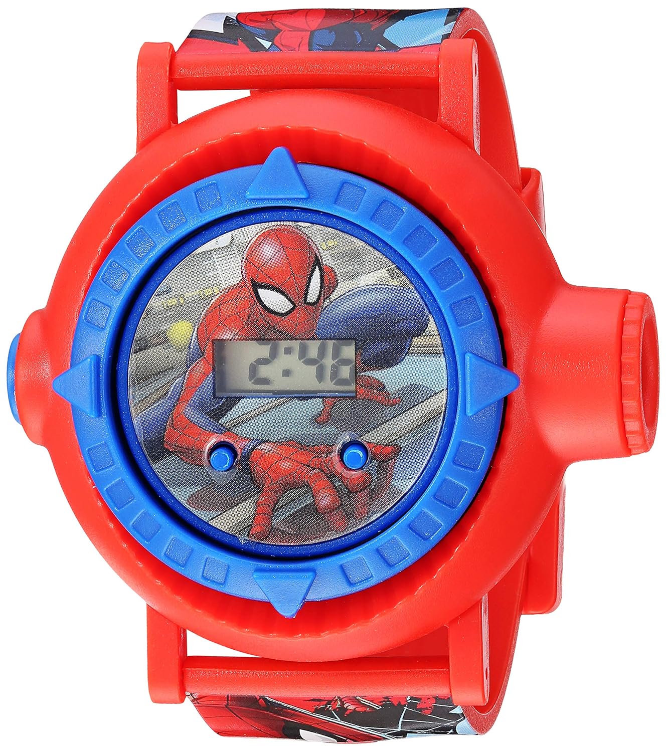 Marvel Spider-Man Kids LCD Projection Watch with 10 Image Projections Red Plastic Case Light-Up Feature Adjustable Fit for Kids 5.5 to 8 Inches