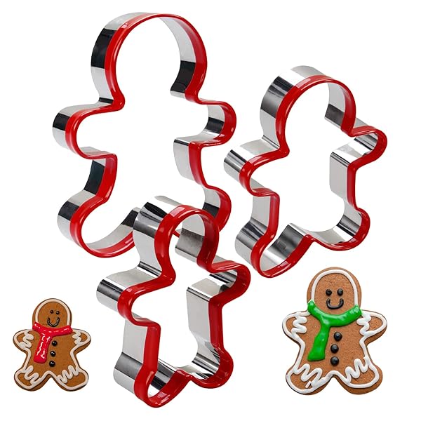 SurgeHai SurgeHai Set of 3 Gingerbread Man Cookie Cutters for Fun Baking and Holiday Treats