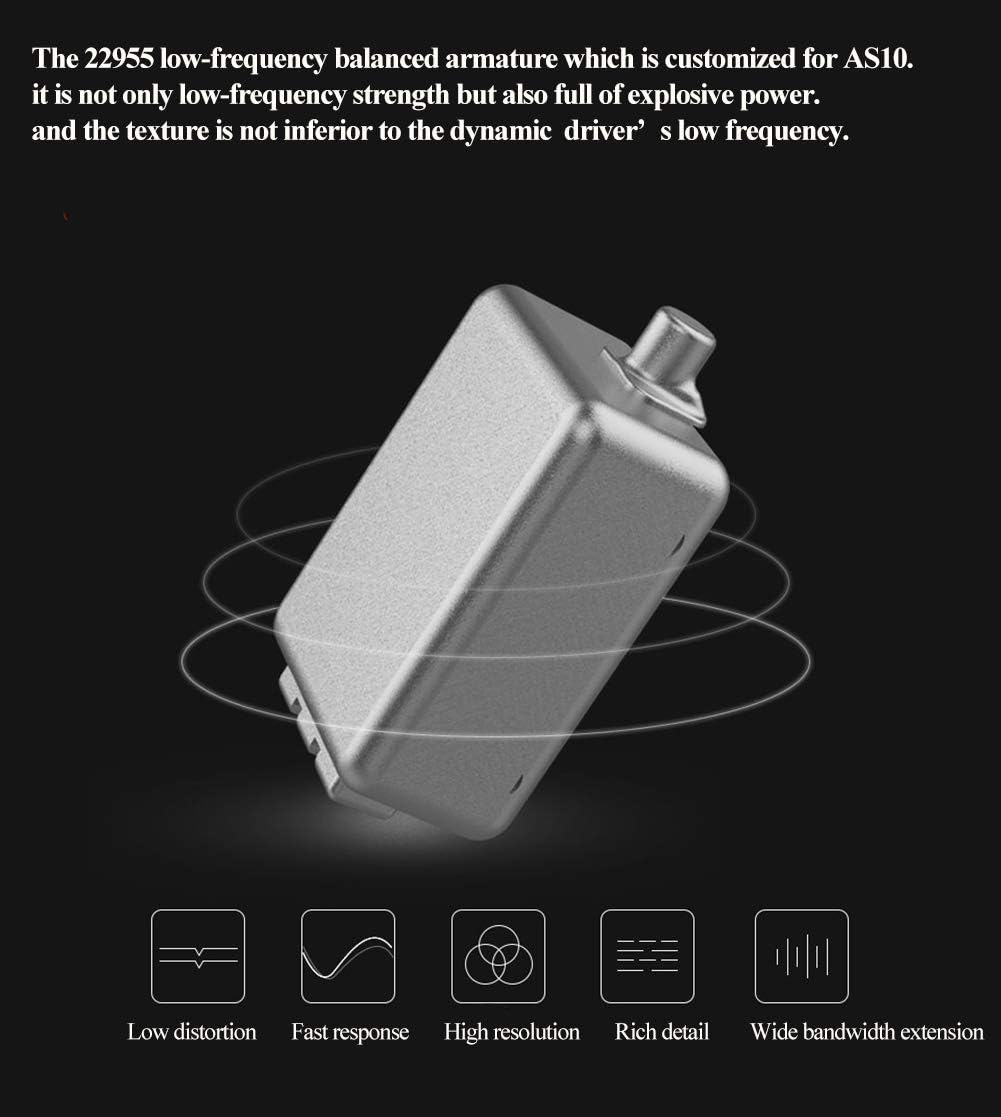 KZ KZ AS10 Five-Driver Universal Fit In Ear Monitors High Fidelity Stereo with Removable Braided Cable Black with Mic - View 6 of 7