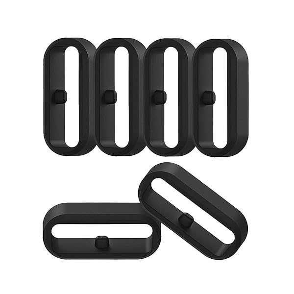 Fastener Rings for Fitbit Versa 1 2 3 4 SE Lite Sense Bands 6-Pack Non-Slip Silicone Loop Holder Black