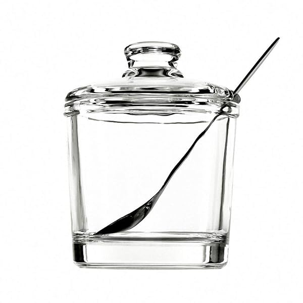 Telotela Classic Clear Glass Sugar Bowl with Lid & Spoon - Perfect Condiment Storage for Kitchen