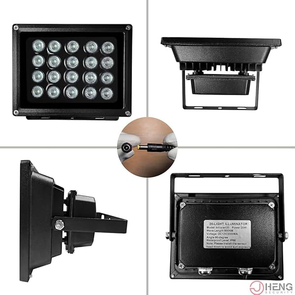 JCHENG SECURITY JCHENG SECURITY JC 210ft Infrared Illuminator, 20 LEDs 90 Degree Wide Angle IR Illuminator for Night Vision,Waterproof LED Infrared Flood Light Black - View 4 of 9