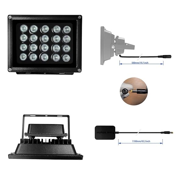 JCHENG SECURITY JCHENG SECURITY JC 210ft Infrared Illuminator, 20 LEDs 90 Degree Wide Angle IR Illuminator for Night Vision,Waterproof LED Infrared Flood Light Black - View 6 of 9