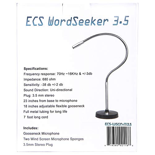 ECS ECS WordSeeker Professional Gooseneck Conference Microphone Adjustable Podium Mic Heavy Duty Stainless Steel Neck 3.5 mm - View 9 of 9