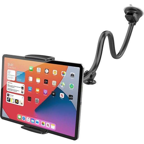 APPS2Car Tablet Car Mount: Strong Suction Cup Holder for iPad & iPhone - Long Arm for 7-11 Inch Devices