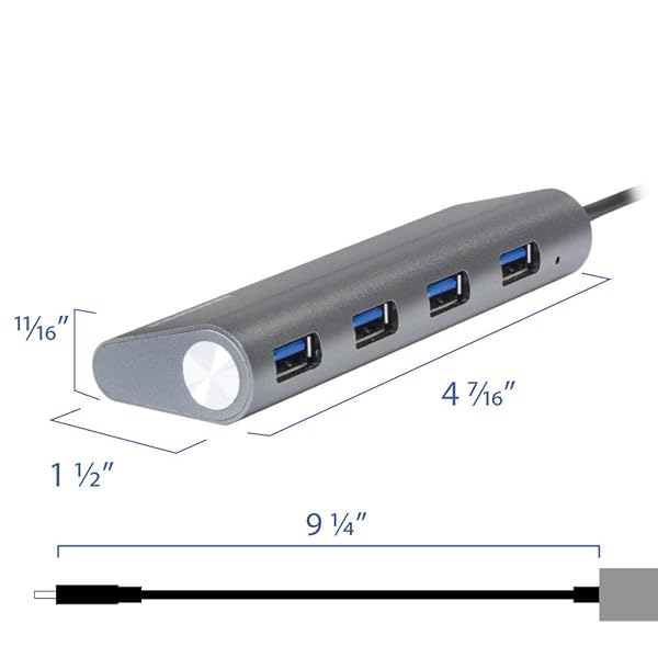 Kingwin Kingwin USB C Hub: Portable Aluminum Adapter with 4 USB 3.0 Ports for MacBook, Chromebook & More - Space Grey - View 9 of 10