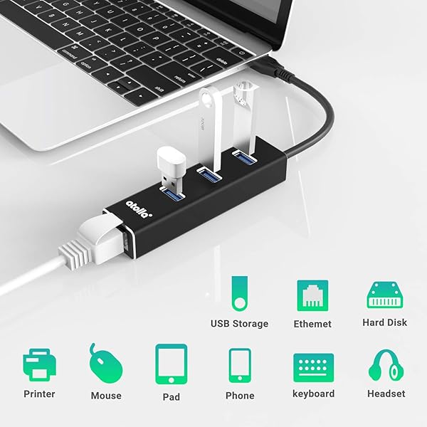 Bauihr USB 3.0 Hub Ethernet & USB-C Adapter: 3-Port Splitter with Gigabit RJ45 1000Mbps Network Extender - View 8 of 9