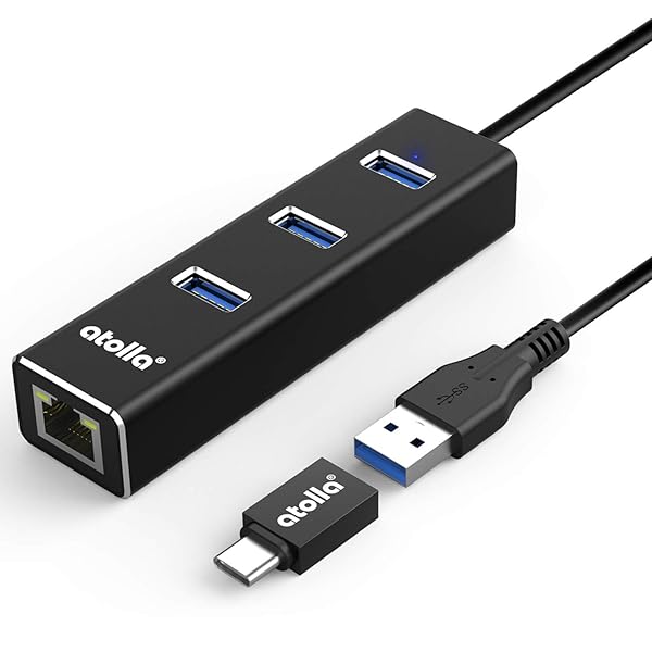 Bauihr USB 3.0 Hub Ethernet & USB-C Adapter: 3-Port Splitter with Gigabit RJ45 1000Mbps Network Extender