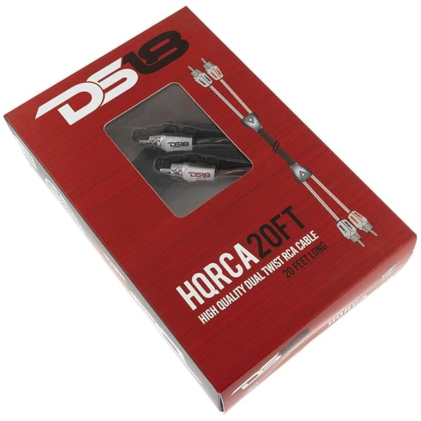 DS18 DS18 HQRCA-20FT RCA Stereo Audio Cable - 20ft Dual Twist Wire for Amplifiers & AV Receivers | 100% OFC Noise Rejection