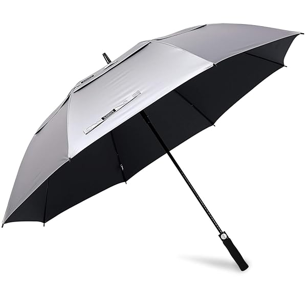 G4Free 68 Inch UV Protection Golf Umbrella Auto Open Vented Double Canopy Windproof Extra Large Sun Rain Umbrella Silver Black