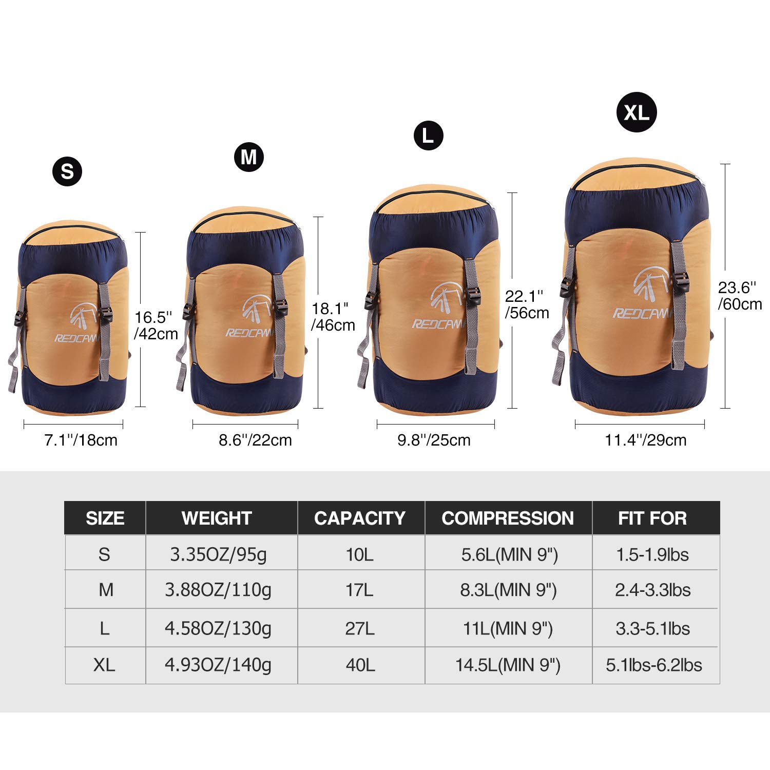 REDCAMP REDCAMP Lightweight Nylon Compression Stuff Sack for Sleeping Bags Ideal for Backpacking Hiking and Camping Orange Size S - View 4 of 6