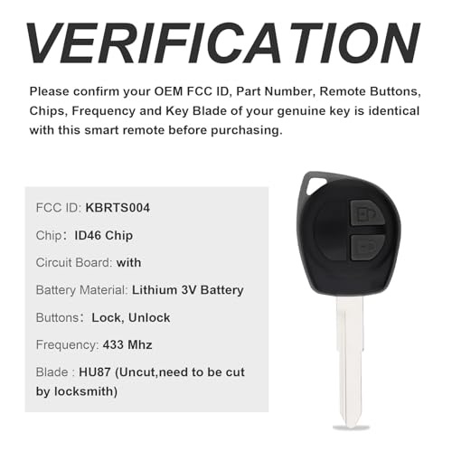 ePathChina Keyless Flip Remote Key Fob with ID46 Chip for Suzuki Swift SX4 Alto JIMNY Vitara IGNIS Splash 2007-2013 433MHz 2 Buttons - View 4 of 9