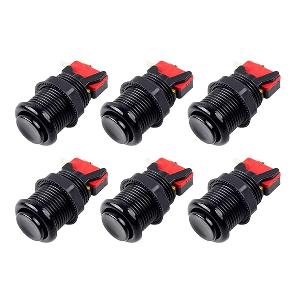 EG STARTS EG 6X American Style Arcade Buttons - Switchable Happ Type 30mm Push Button for Jamma MAME Kits (Black)