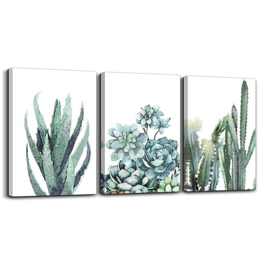 TTHYUEWS Canvas Wall Art Set of 3 Modern Green Plant and Flower Prints for Living Room Bedroom Bathroom Kitchen Office Home Decor 12 X 16 Inches