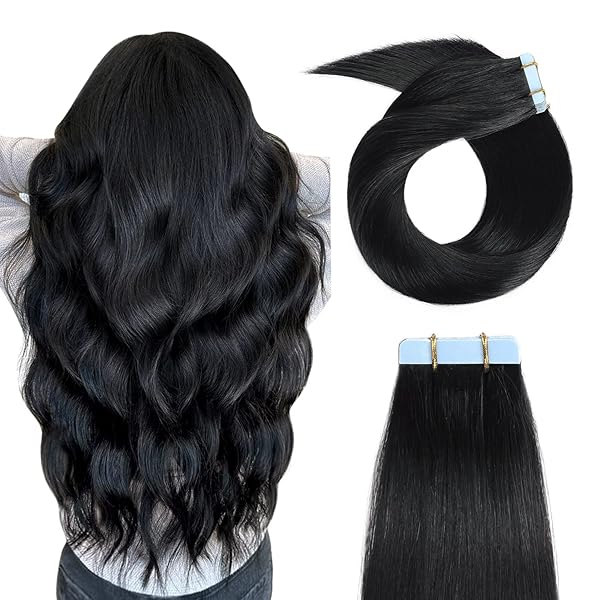 YILITE "YILITE 16" Jet Black Tape in Hair Extensions - 40g Silky Straight Real Human Hair (20pcs)"