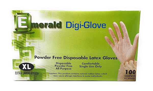 DIGI GLOVES Emerald Digi-Gloves Extra Large Latex Powder Free Pack of 100 for Superior Protection and Comfort