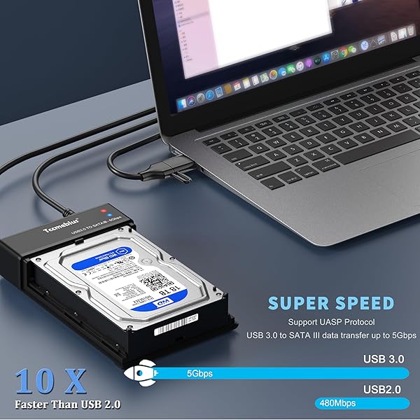 Tccmebius Tccmebius USB 3.0 External Hard Drive Enclosure for 2.5/3.5 Inch HDD/SSD - 16TB, UASP, Tool-Free Setup - View 3 of 9