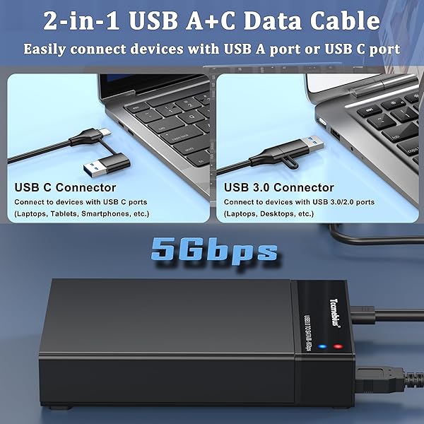 Tccmebius Tccmebius USB 3.0 External Hard Drive Enclosure for 2.5/3.5 Inch HDD/SSD - 16TB, UASP, Tool-Free Setup - View 4 of 9