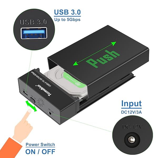 Tccmebius Tccmebius USB 3.0 External Hard Drive Enclosure for 2.5/3.5 Inch HDD/SSD - 16TB, UASP, Tool-Free Setup - View 7 of 9