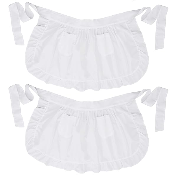 LilMents Buy LilMents Twin Pack Retro Kitchen Ruffles Waist Apron with Pockets - Stylish White Aprons for Home Cooking