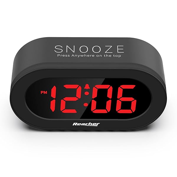 REACHER REACHER Small LED Digital Alarm Clock with USB Charger Adjustable Volume Easy Snooze Full Brightness Dimmer for Bedrooms Black - View 3 of 7