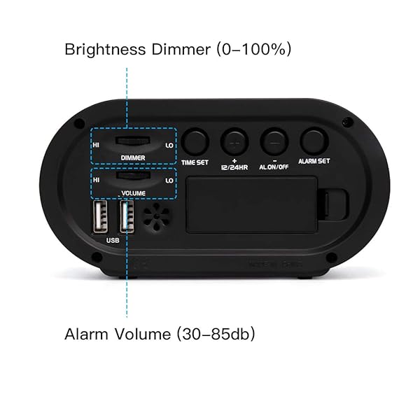 REACHER REACHER Small LED Digital Alarm Clock with USB Charger Adjustable Volume Easy Snooze Full Brightness Dimmer for Bedrooms Black - View 5 of 7