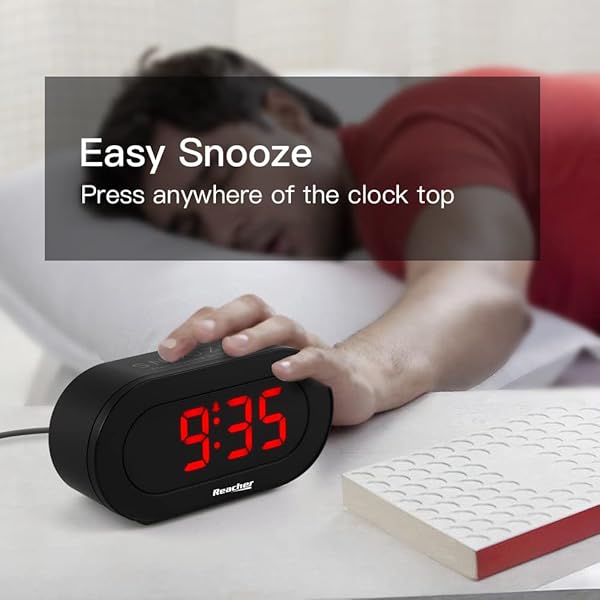 REACHER REACHER Small LED Digital Alarm Clock with USB Charger Adjustable Volume Easy Snooze Full Brightness Dimmer for Bedrooms Black - View 7 of 7