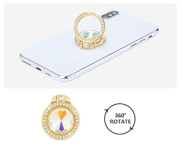 lenoup Lenoup Glitter Bling Bling Phone Ring Holder Sparkle Rhinestone Kickstand for Women Compatible with Almost All Phones Gold - View 3 of 7