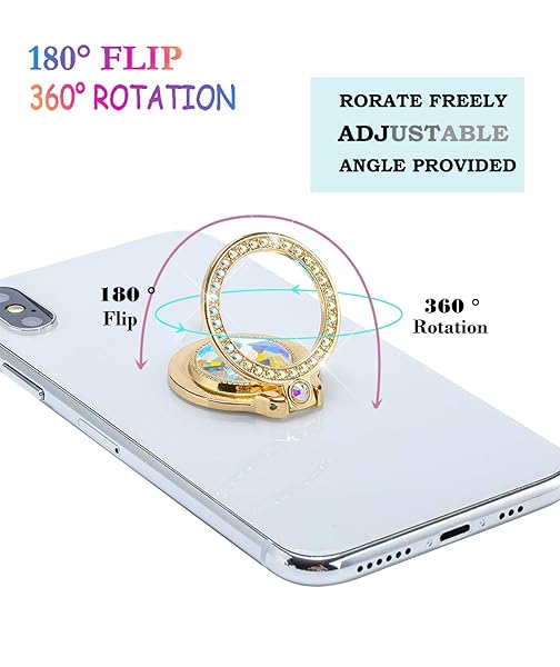 lenoup Lenoup Glitter Bling Bling Phone Ring Holder Sparkle Rhinestone Kickstand for Women Compatible with Almost All Phones Gold - View 4 of 7