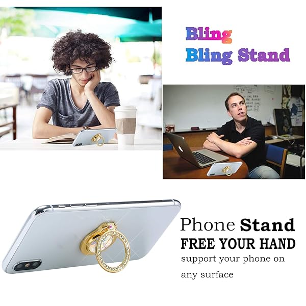 lenoup Lenoup Glitter Bling Bling Phone Ring Holder Sparkle Rhinestone Kickstand for Women Compatible with Almost All Phones Gold - View 5 of 7