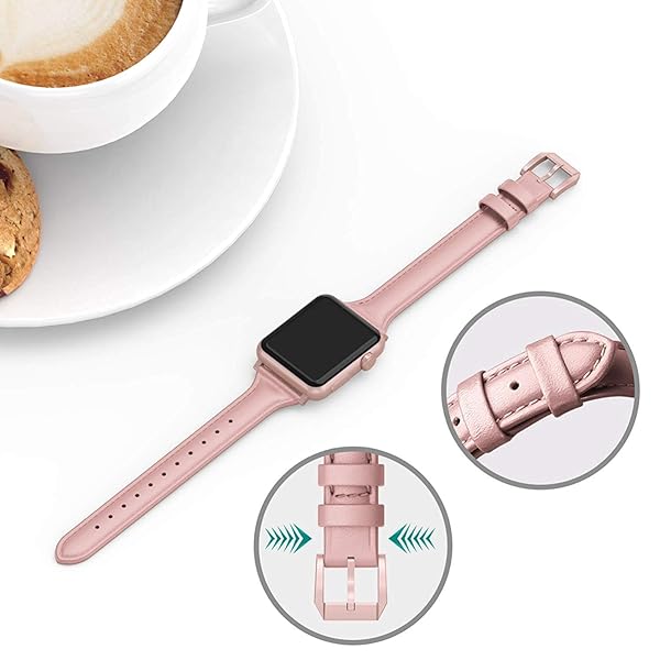 Wearlizer Wearlizer Slim Thin Leather Apple Watch Band for 38mm to 49mm Compatible with iWatch Men Women Strap Bracelet with Metal Clasp - View 2 of 7