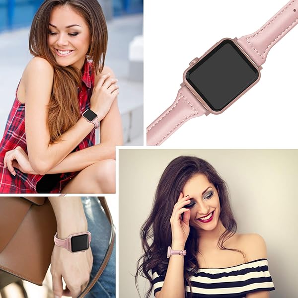 Wearlizer Wearlizer Slim Thin Leather Apple Watch Band for 38mm to 49mm Compatible with iWatch Men Women Strap Bracelet with Metal Clasp - View 3 of 7