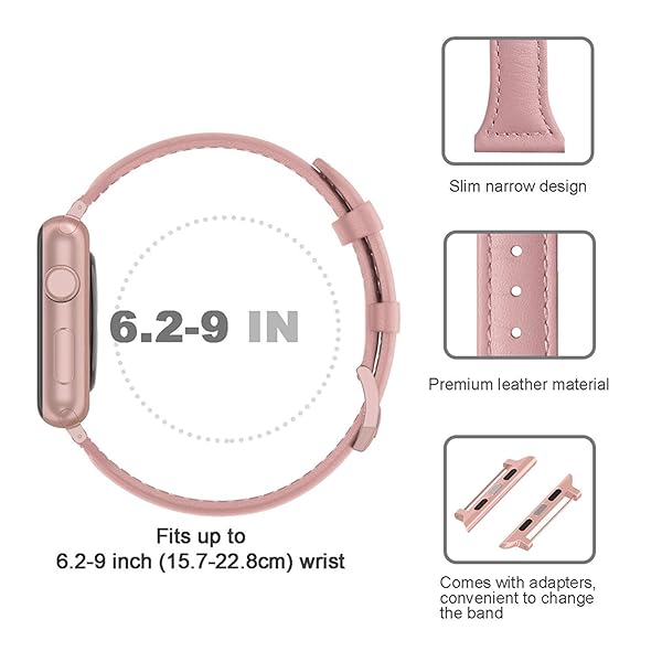 Wearlizer Wearlizer Slim Thin Leather Apple Watch Band for 38mm to 49mm Compatible with iWatch Men Women Strap Bracelet with Metal Clasp - View 6 of 7