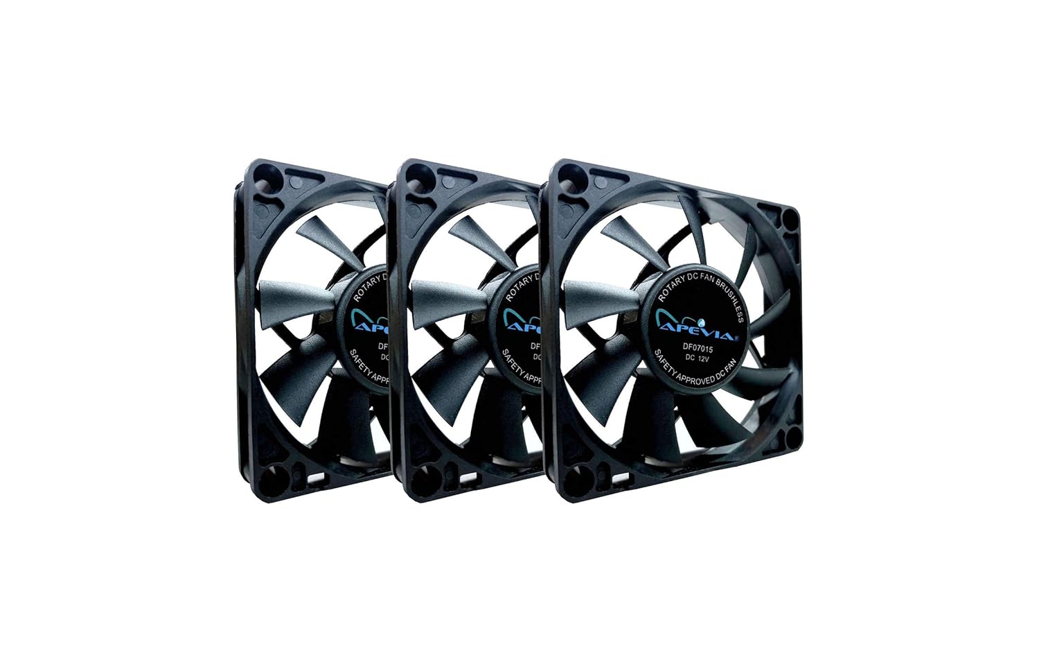 Apevia CF7015S-3 Black Case Fan 70mm 3 Pack with 4PIN Molex and 3PIN Motherboard Adapter for Efficient Cooling