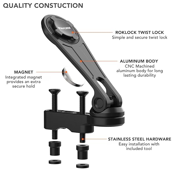 Rokform ROKFORM Motorcycle Phone Mount: Secure Clutch Perch Mount for Harley with Quad Tab Lock & Magnet - Polished Aluminum - View 4 of 9