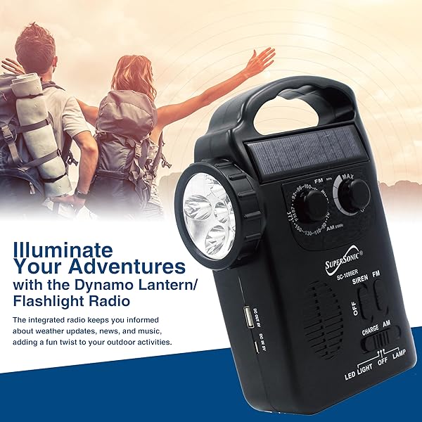 Supersonic Supersonic SC-1095ER: Ultimate Emergency Solar/Hand Crank Radio with Flashlight & Phone Charger - View 4 of 9