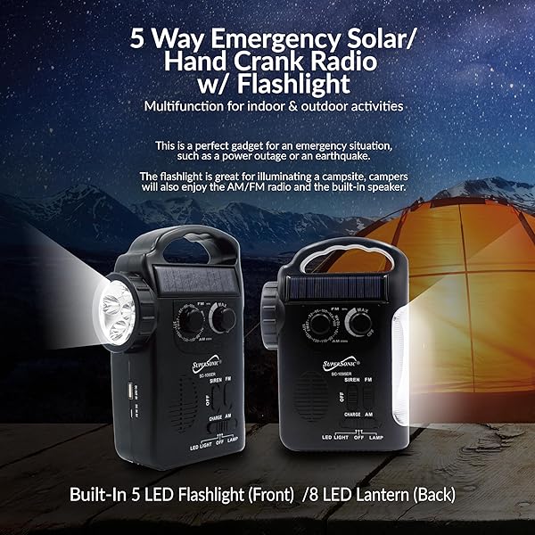 Supersonic Supersonic SC-1095ER: Ultimate Emergency Solar/Hand Crank Radio with Flashlight & Phone Charger - View 5 of 9