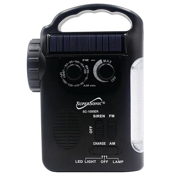Supersonic Supersonic SC-1095ER: Ultimate Emergency Solar/Hand Crank Radio with Flashlight & Phone Charger - View 8 of 9