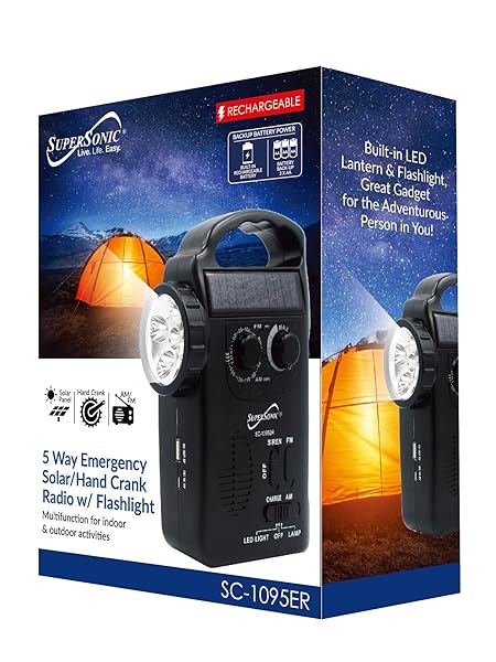 Supersonic Supersonic SC-1095ER: Ultimate Emergency Solar/Hand Crank Radio with Flashlight & Phone Charger - View 9 of 9