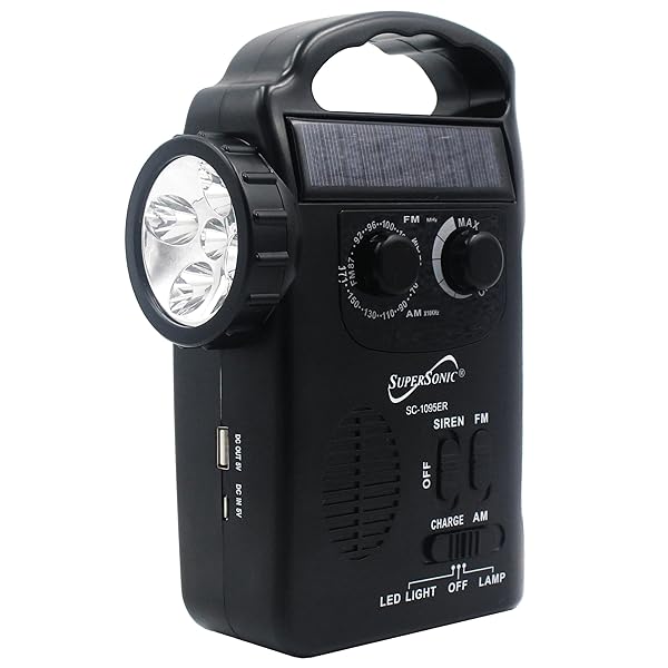 Supersonic Supersonic SC-1095ER: Ultimate Emergency Solar/Hand Crank Radio with Flashlight & Phone Charger - View 2 of 9