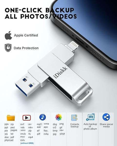 iDiskk iDiskk 256GB MFi Certified Flash Drive: Ultimate Photo Storage for iPhone, iPad & MacBook - View 3 of 9