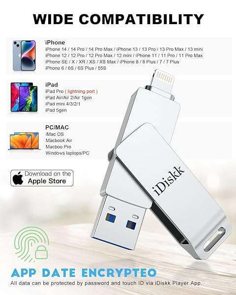 iDiskk iDiskk 256GB MFi Certified Flash Drive: Ultimate Photo Storage for iPhone, iPad & MacBook - View 6 of 9
