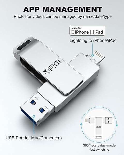 iDiskk iDiskk 256GB MFi Certified Flash Drive: Ultimate Photo Storage for iPhone, iPad & MacBook - View 7 of 9