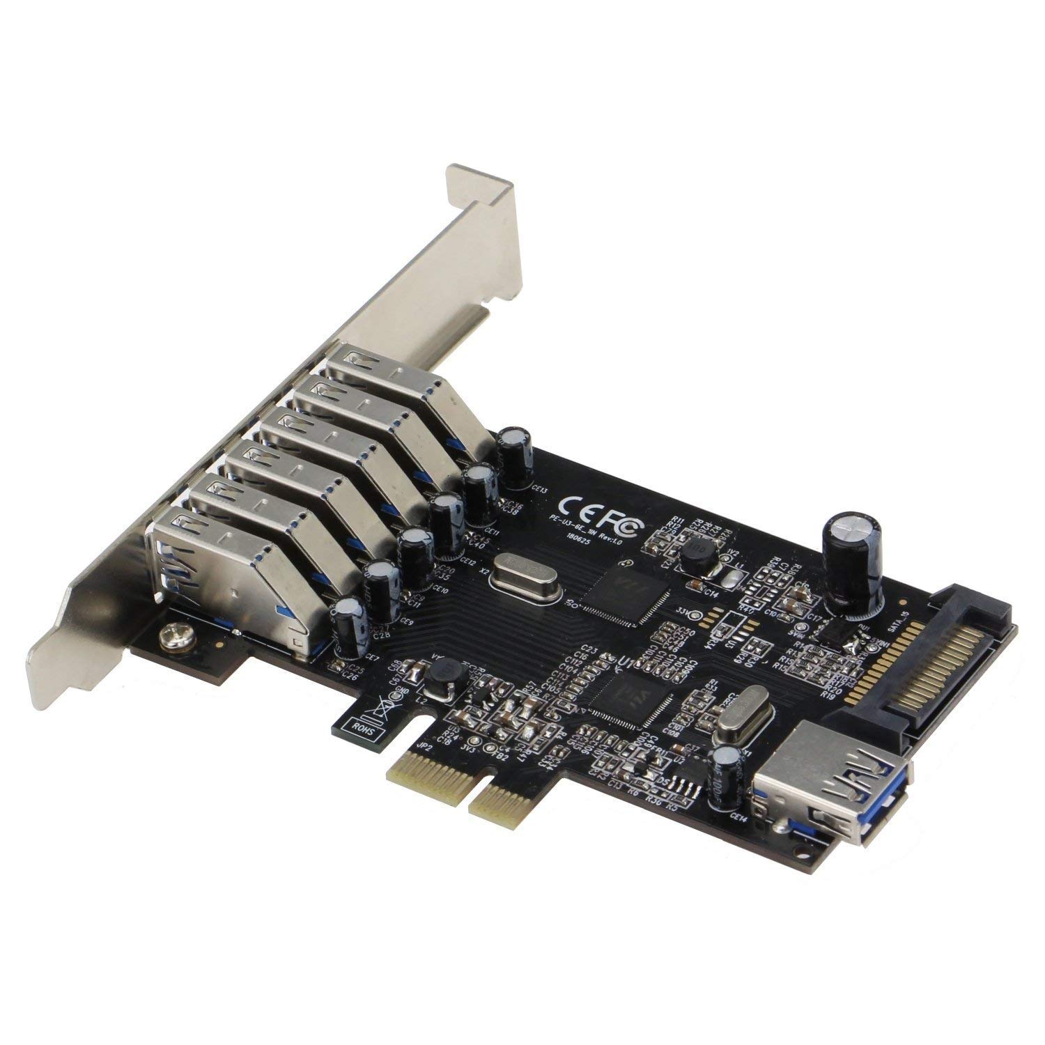 Sedna Sedna PCIE 7 Port USB 3.1 Gen I Adapter Card with 6 External and 1 Internal Ports Low Profile Bracket - View 2 of 4